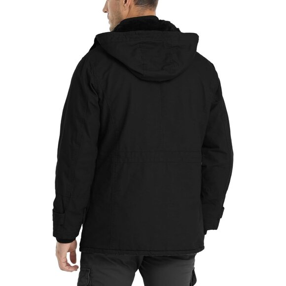 Mens Black Thick Winter Jacket Hooded Fleece Lined Cotton Military Coat - Picture 6 of 6